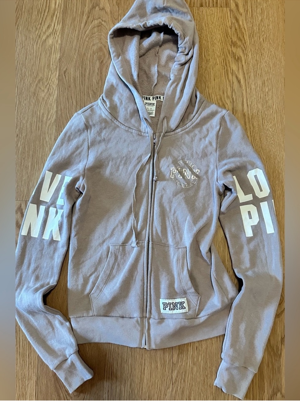 PINK Victoria's Secret Light Mauve Zip-Up Hoodie Jacket Pocket Light Pink/White